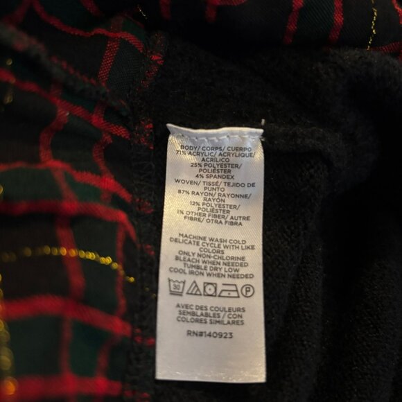 Loft Womens Black Sweater W/Red Plaid Layered Undershirt Sz M - Picture 4 of 6